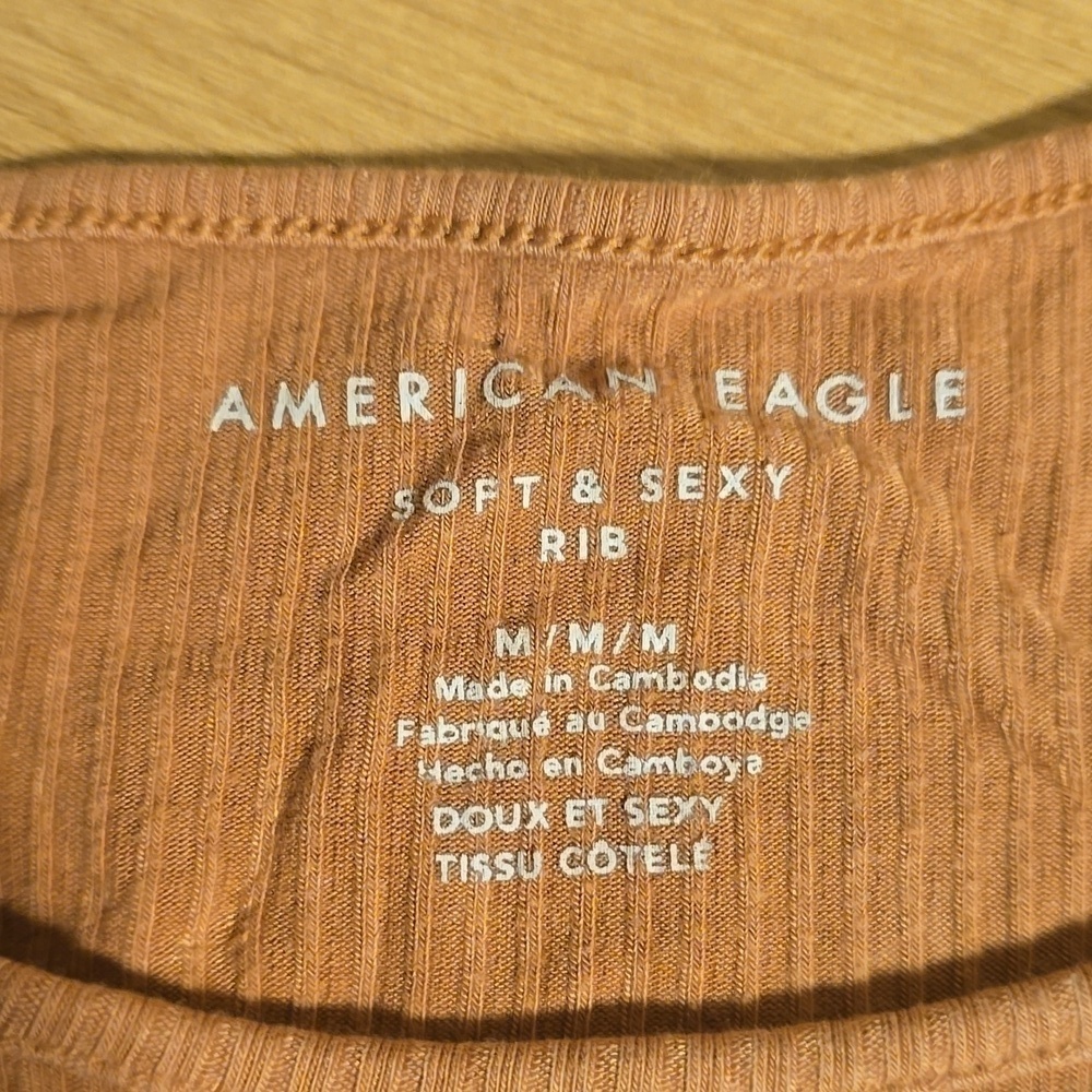 American Eagle Outfitters Tan Ribbed Crop Tank Top M - Picture 2 of 2